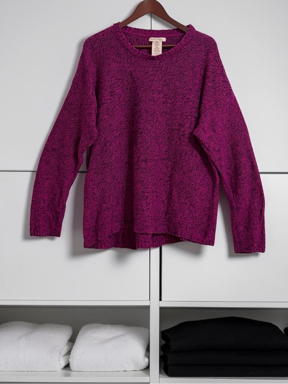 Philosophy Magenta & White Marled Crewneck Hi Lo Sweater Sz XXL